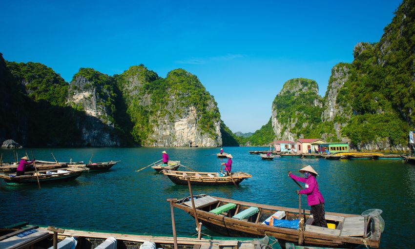 Bamboo Boat on Halong Bay